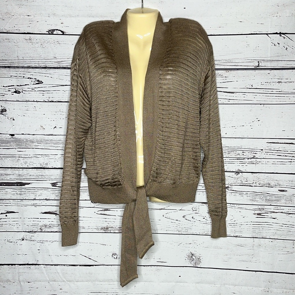 Talk of the Walk NWT Size L Tan Open Weave Tie Front Sweater Cardigan